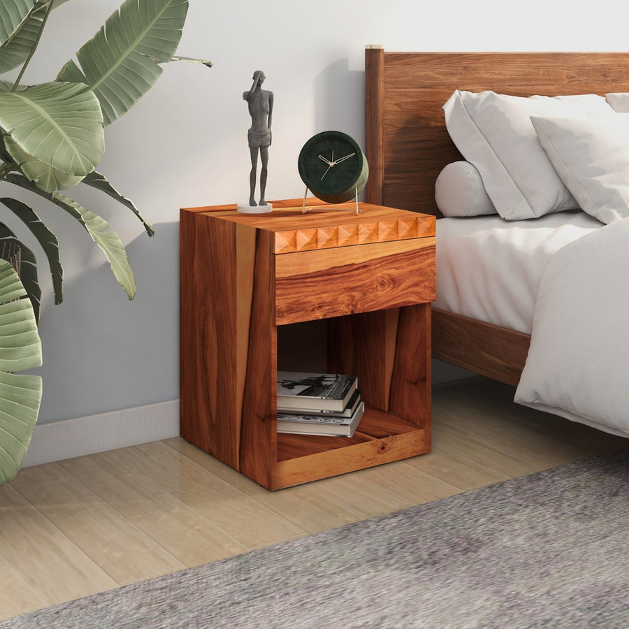 Nilkamal Dewsbury Solid Wood Nightstand with Drawer Storage (Walnut)