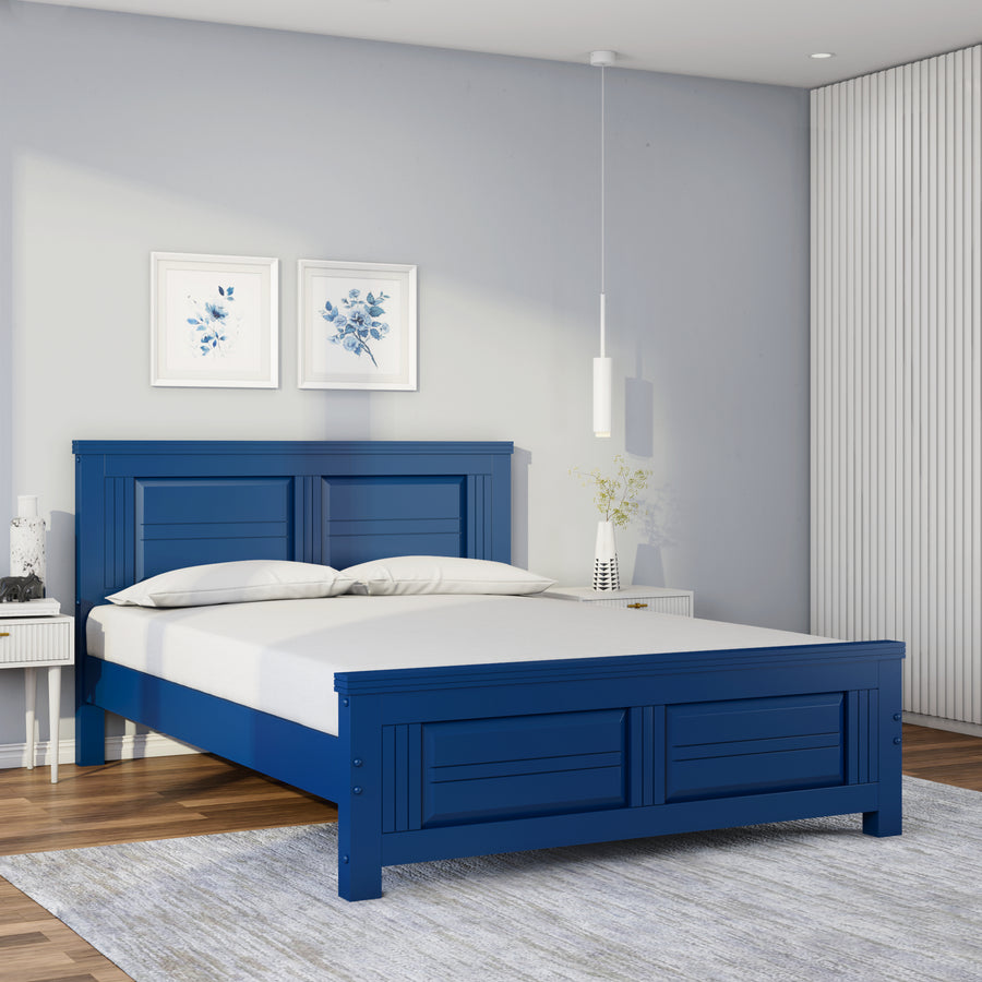 Nilkamal Anderson Solid Wood Queen Bed without Stoarge (Blue)