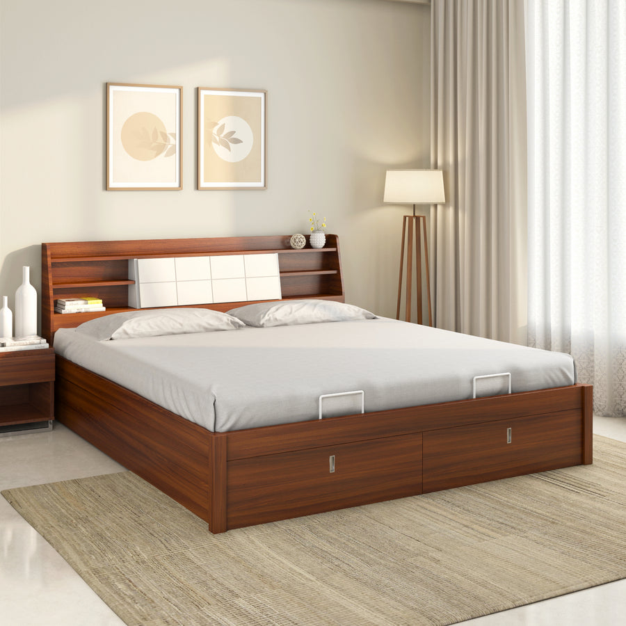 Nilkamal Ornate Premier Bed With Hydraulic Storage (Walnut)