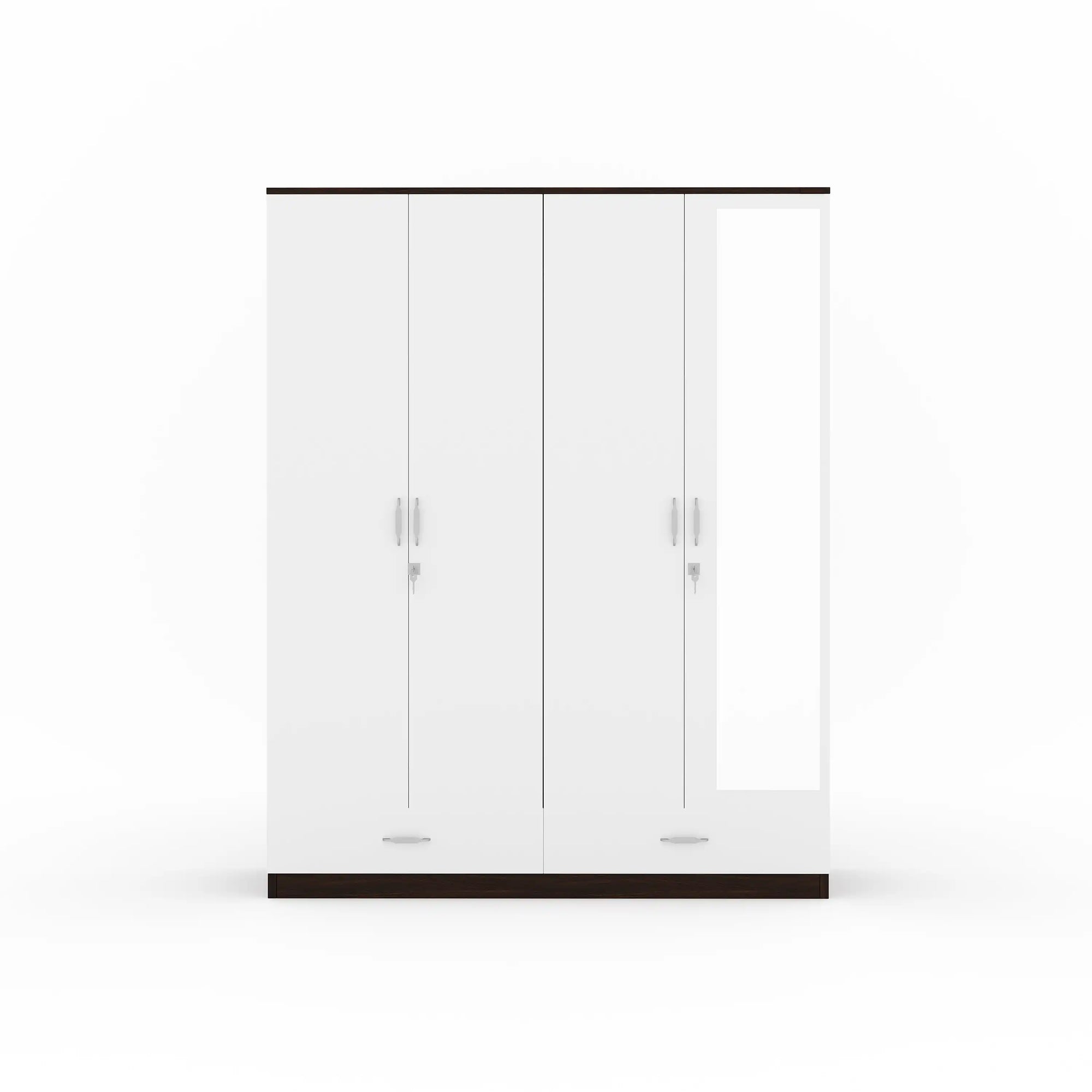 Nilkamal Mozart 4 Door Mirror Wardrobe (Walnut / White)