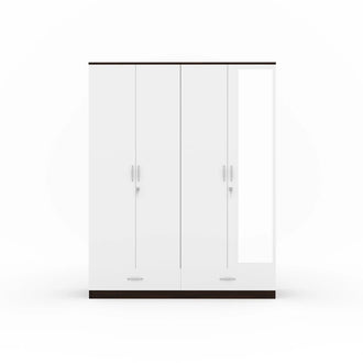 Nilkamal Mozart 4 Door Mirror Wardrobe (Walnut / White)