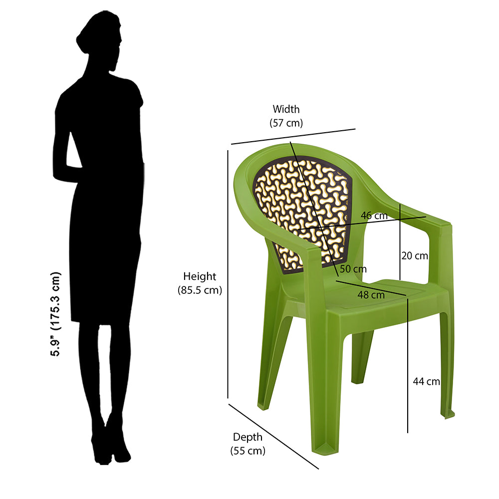 Nilkamal Paradise Plastic Arm Chair (Lush Green, Season Rust Brown & Mustard Yellow)