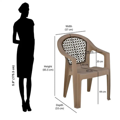 Nilkamal Paradise Plastic Arm Chair (Ratian Dark Beige, Season Rust Brown & Ivory) - Size in Centimetre