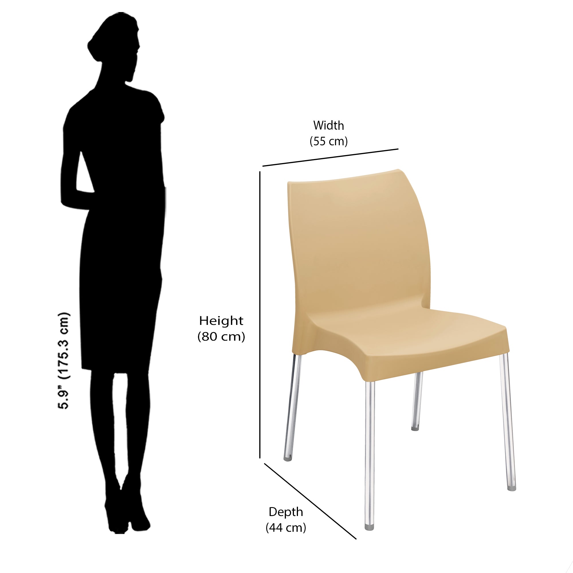 Nilkamal Novella 07 Plastic Armless Chair (Biscuit Brown)