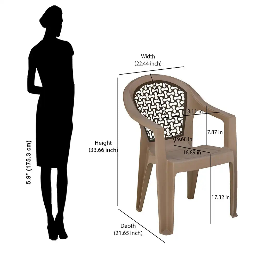 Nilkamal Paradise Plastic Arm Chair (Ratian Dark Beige, Season Rust Brown & Ivory) - Size in Inch