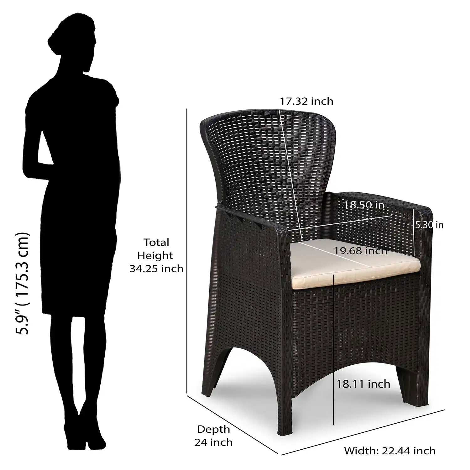 Nilkamal Breeze 2 Seater Balcony Sofa - Chair Size In Inches