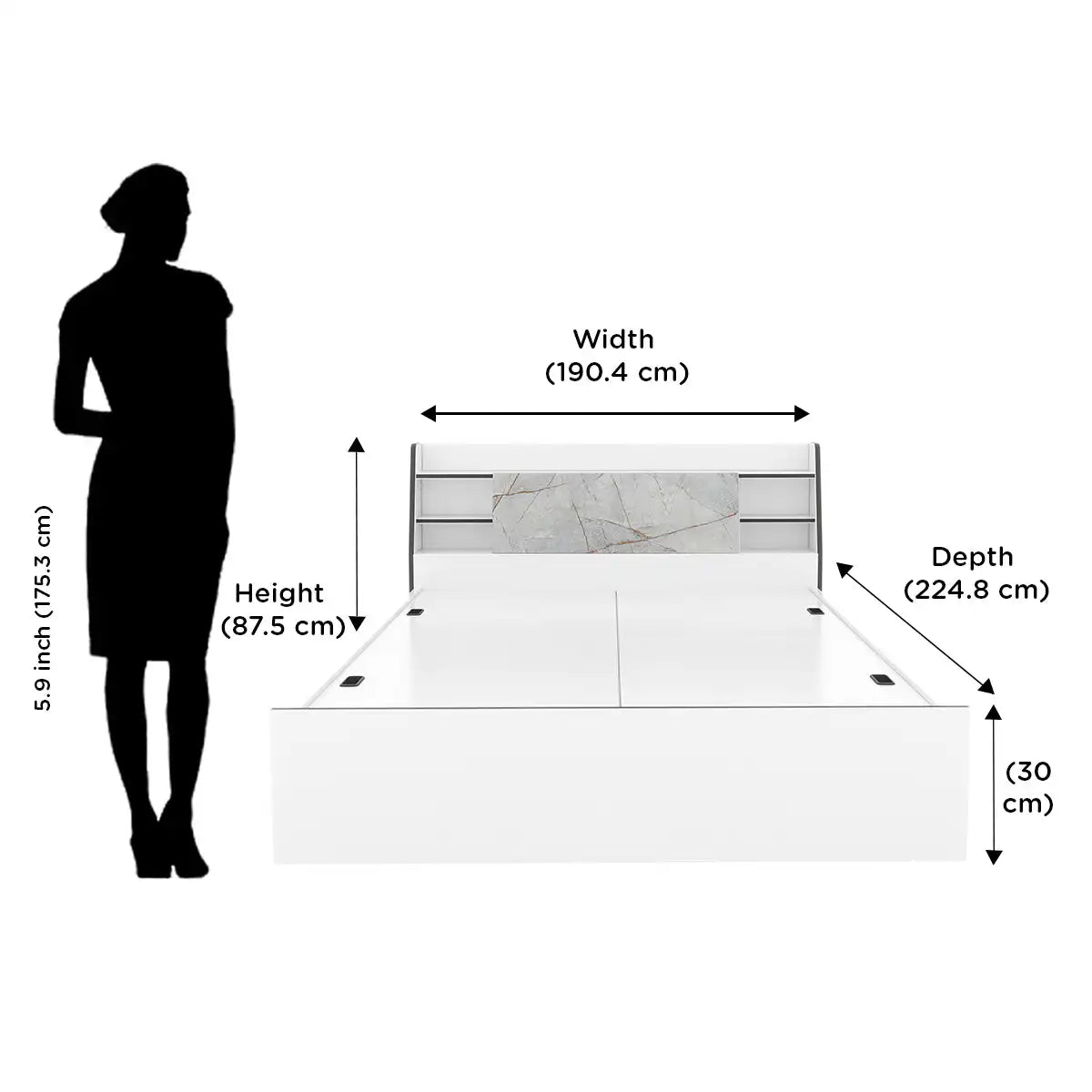 Nilkamal Marbito King Bed With Headboard & Box Storage (White)