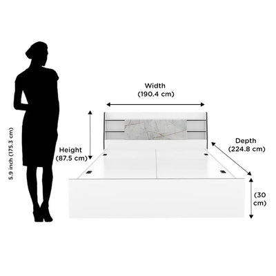 Nilkamal Marbito King Bed With Headboard & Box Storage (White)