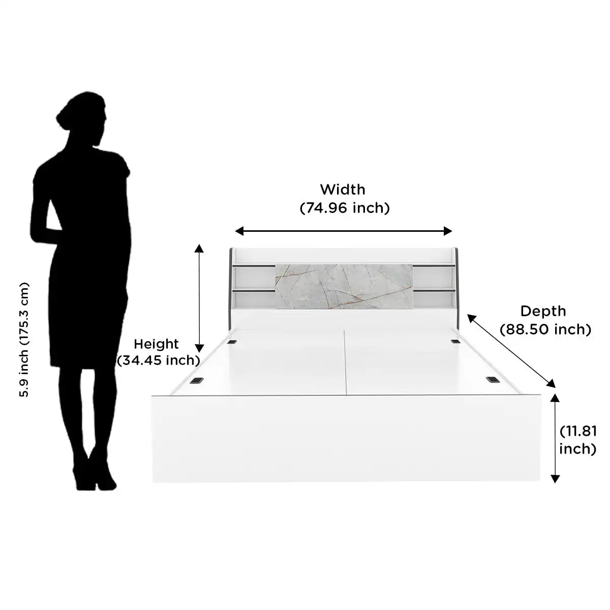 Nilkamal Marbito King Bed With Headboard & Box Storage (White)