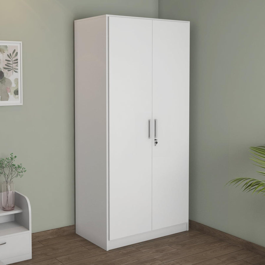 Max 2 Door Engineered Wood Wardrobe without Mirror (Frosty White)