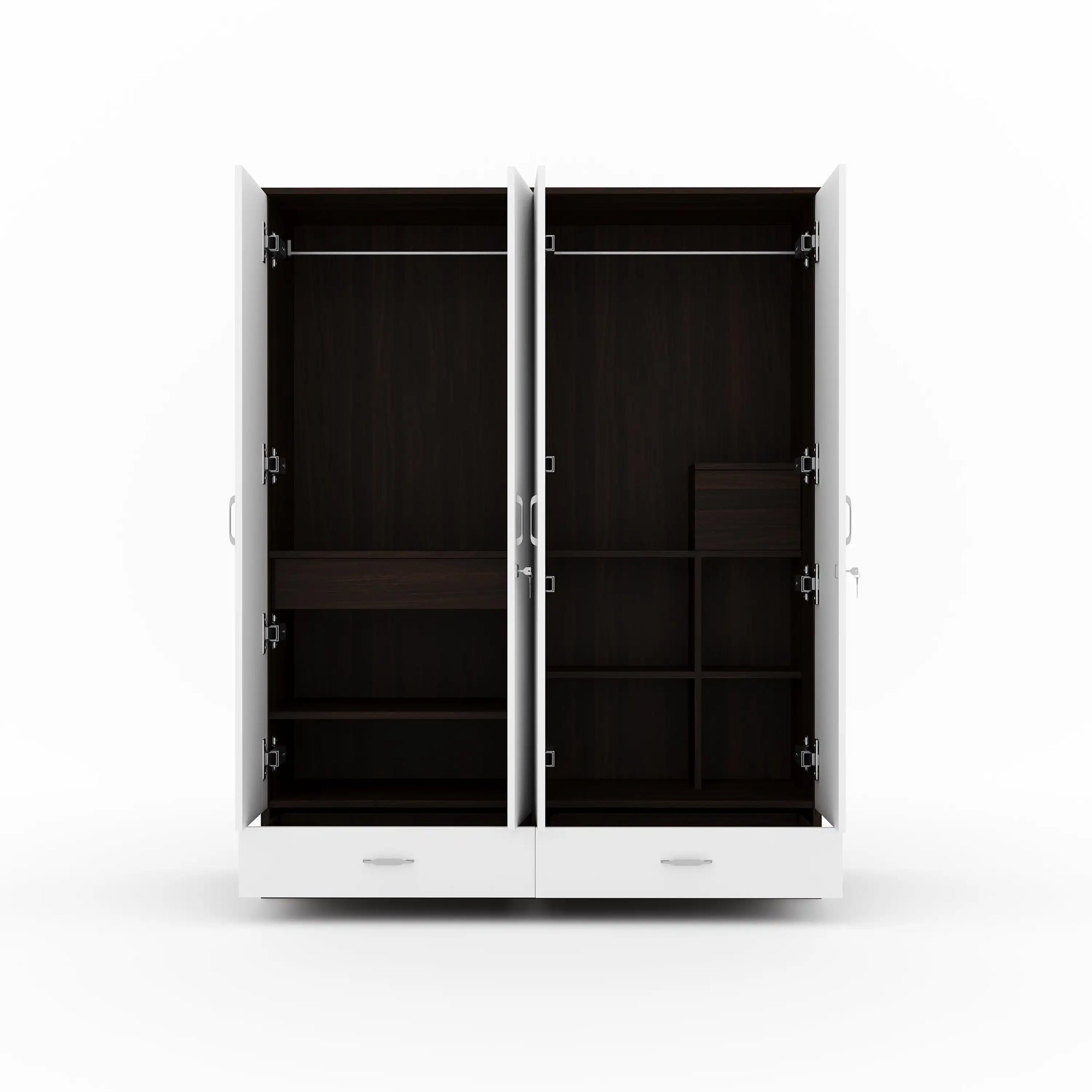 Nilkamal Mozart 4 Door Mirror Wardrobe (Walnut / White)