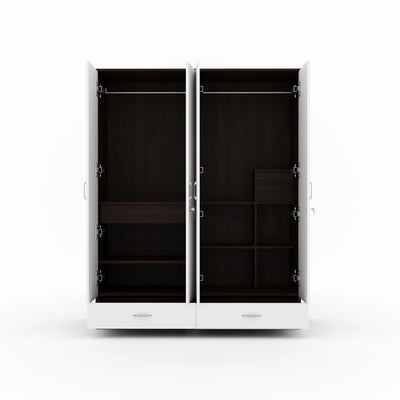 Nilkamal Mozart 4 Door Mirror Wardrobe (Walnut / White)