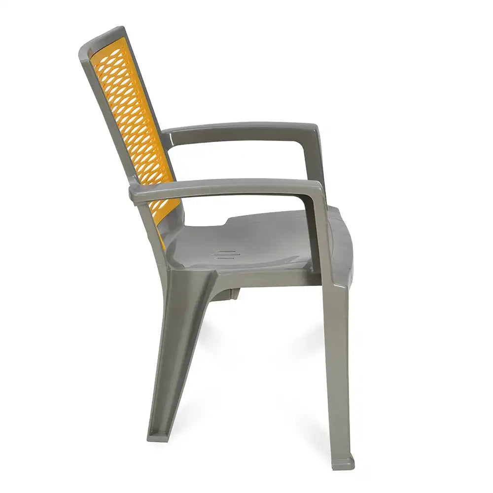 Nilkamal CHR2226 Plastic Arm Chair (Haze Grey & Mustard Yellow) - Side View