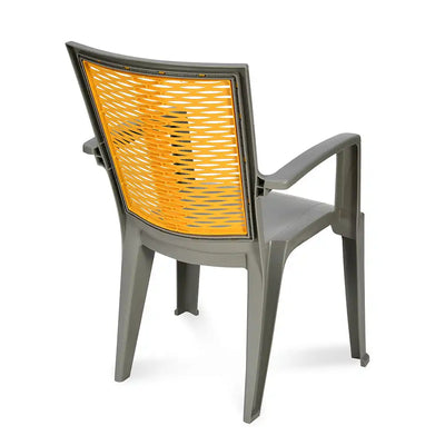 Nilkamal CHR2226 Plastic Arm Chair (Haze Grey & Mustard Yellow) - Slight Back View
