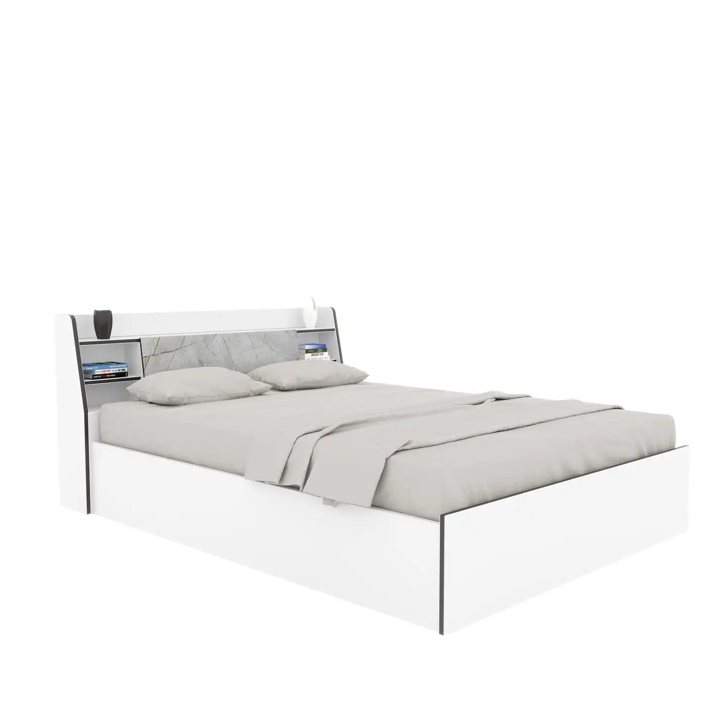 Nilkamal Marbito King Bed With Headboard & Box Storage (White)