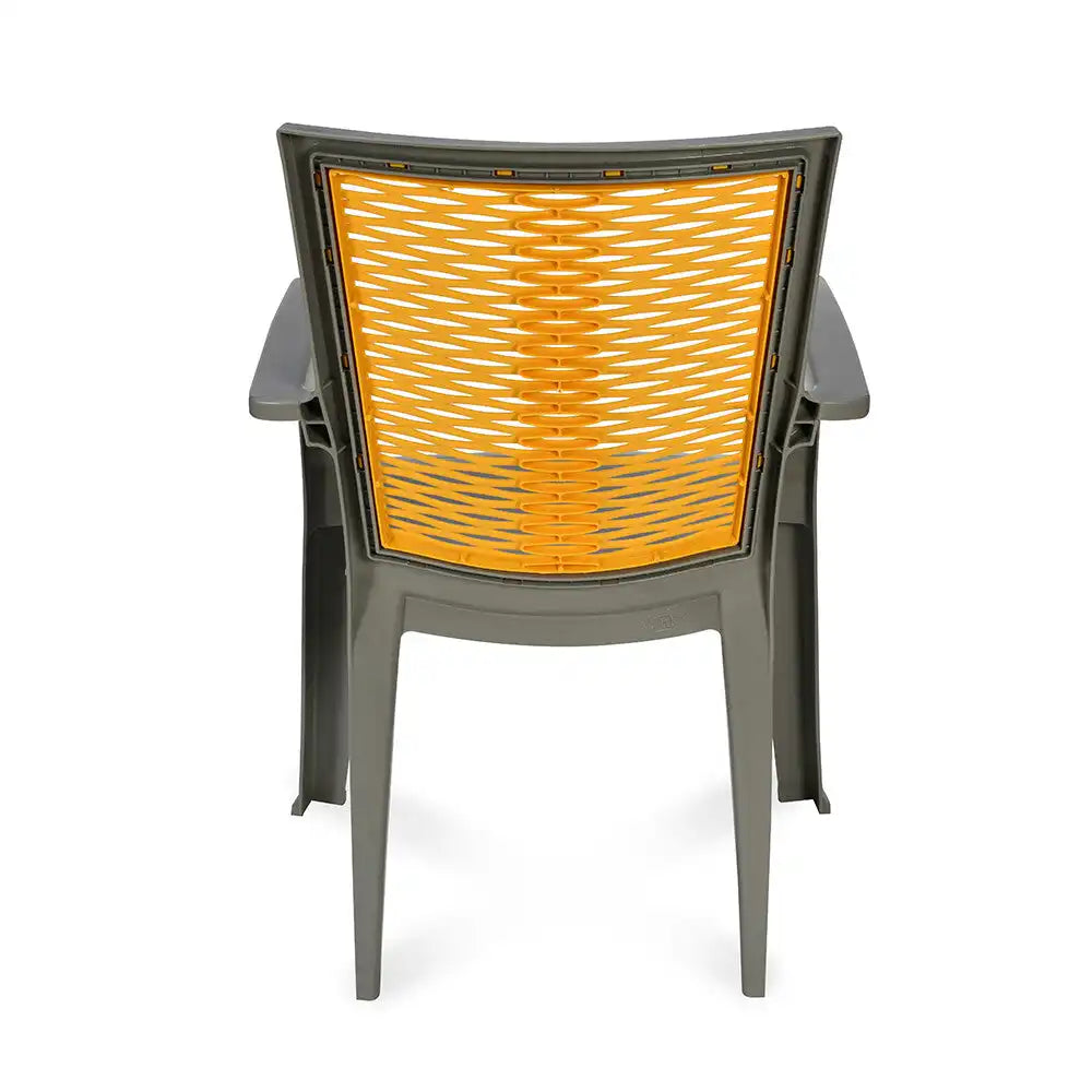 Nilkamal CHR2226 Plastic Arm Chair (Haze Grey & Mustard Yellow) - Back View