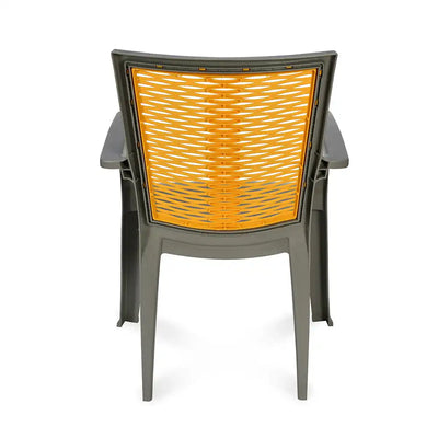 Nilkamal CHR2226 Plastic Arm Chair (Haze Grey & Mustard Yellow) - Back View