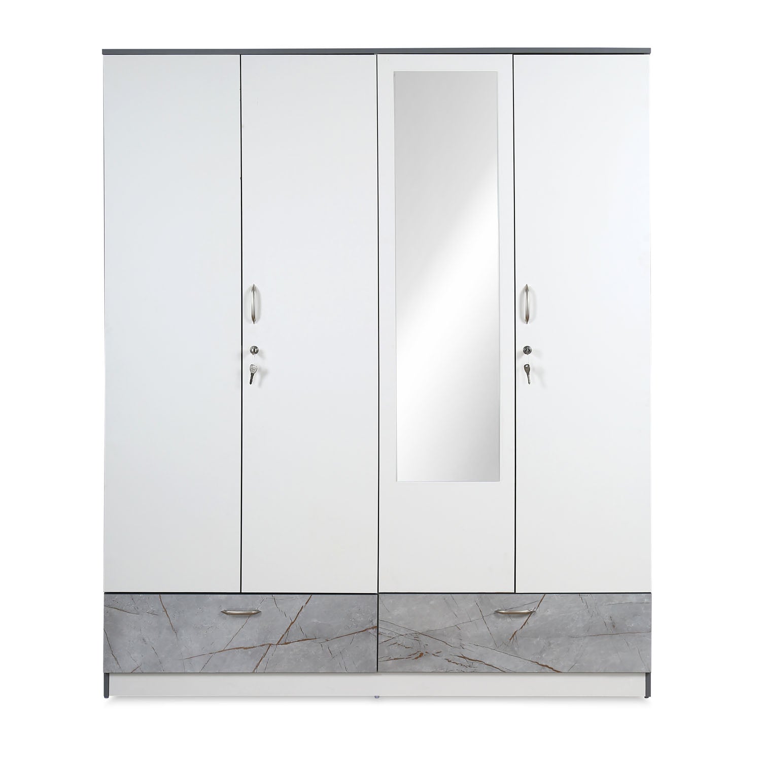 Nilkamal Marbito 4 Door Wardrobe With Mirror (White)
