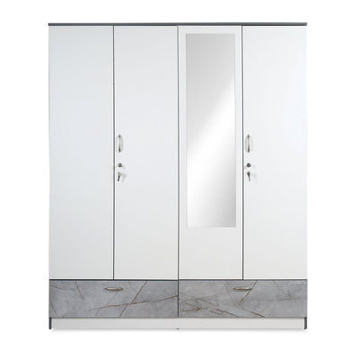 Nilkamal Marbito 4 Door Wardrobe With Mirror (White)