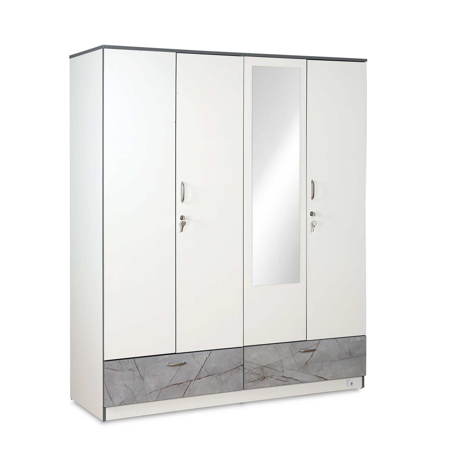 Nilkamal Marbito 4 Door Wardrobe With Mirror (White)