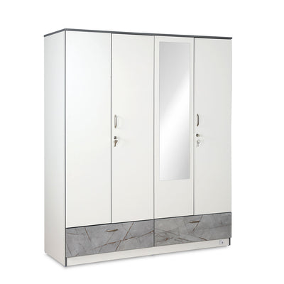 Nilkamal Marbito 4 Door Wardrobe With Mirror (White)
