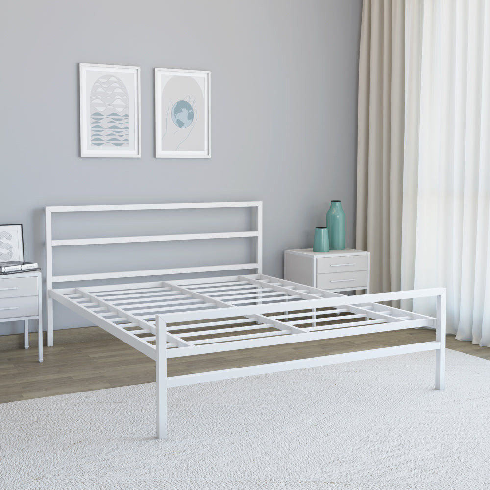 Nilkamal Striker Metal King Bed (White)