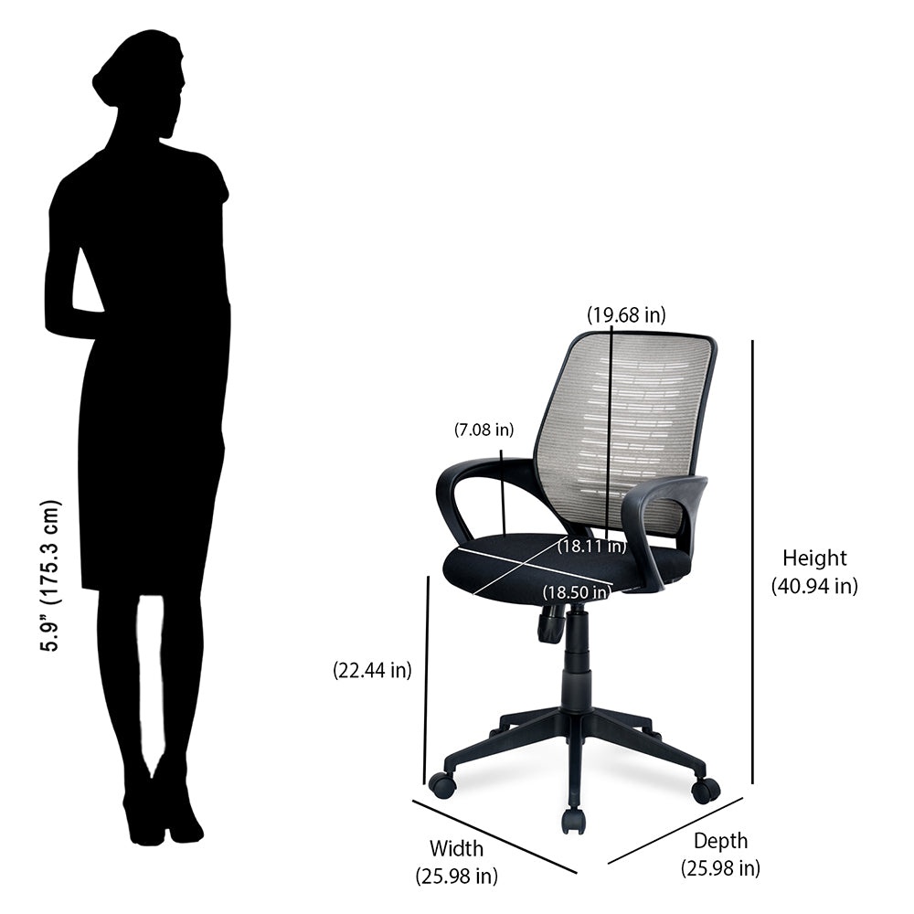 Nilkamal Otis Mid Back Mesh Office Chair (Black & Grey)