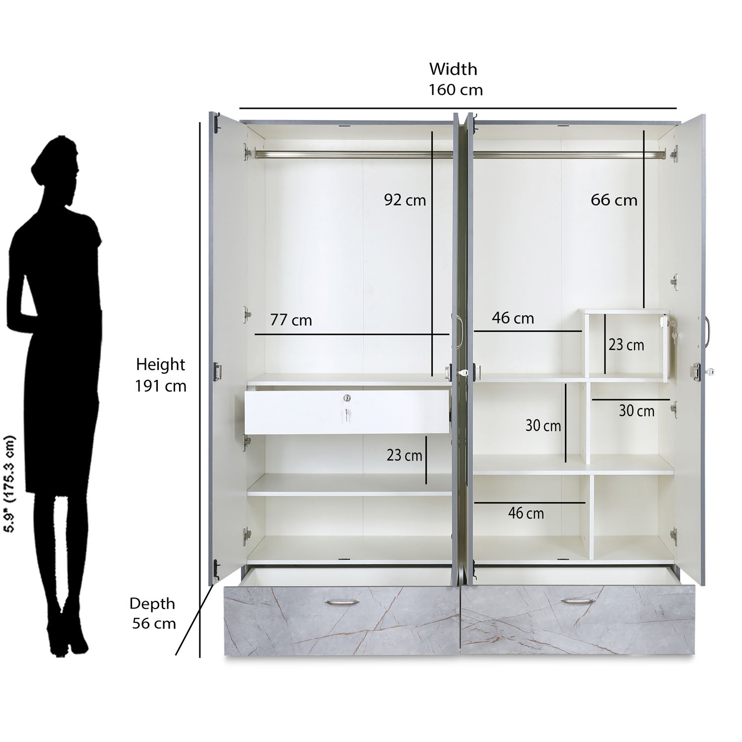 Nilkamal Marbito 4 Door Wardrobe With Mirror (White)
