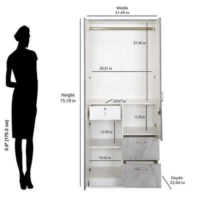 Nilkamal Marbito 2 Door Wardrobe With Mirror (White)