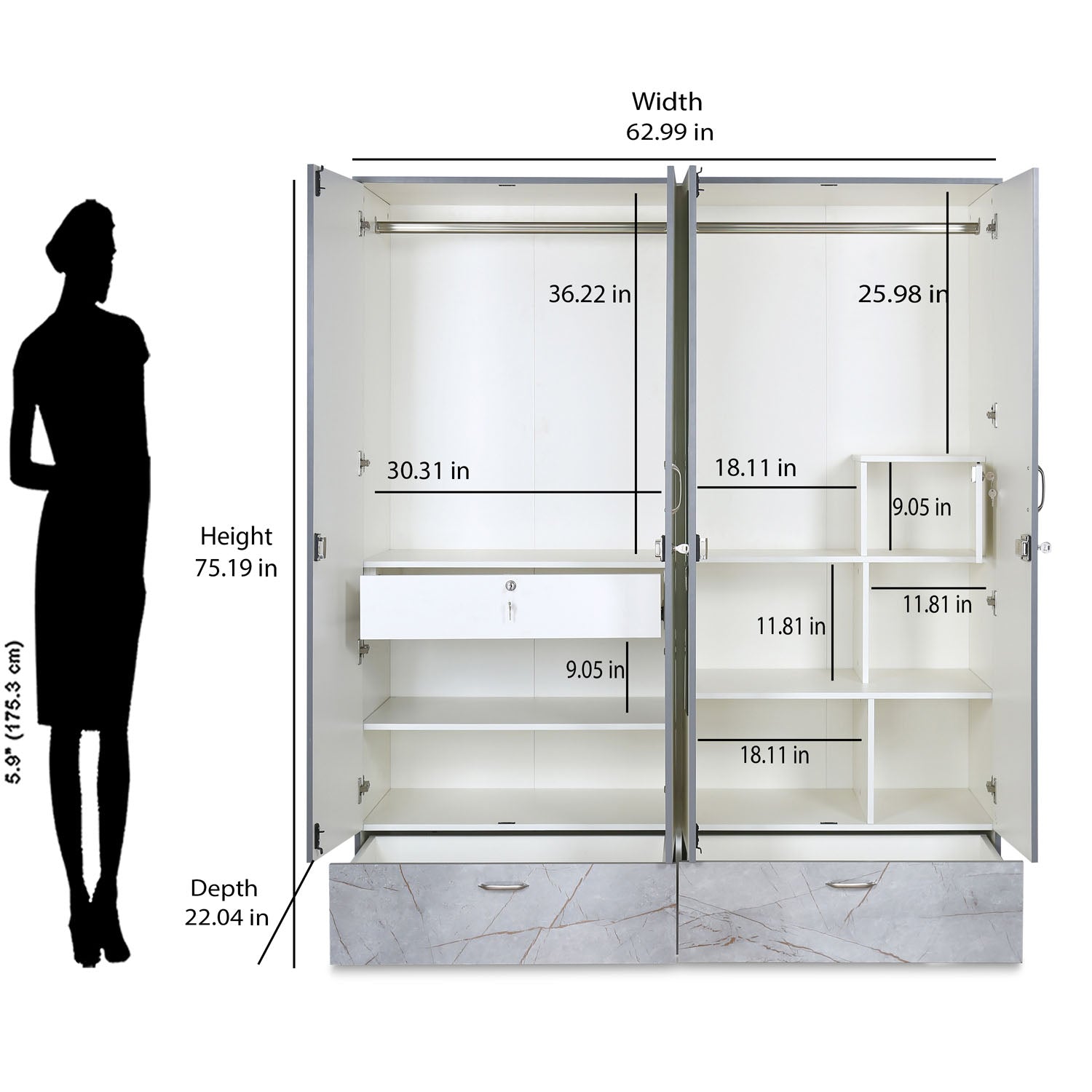 Nilkamal Marbito 4 Door Wardrobe With Mirror (White)