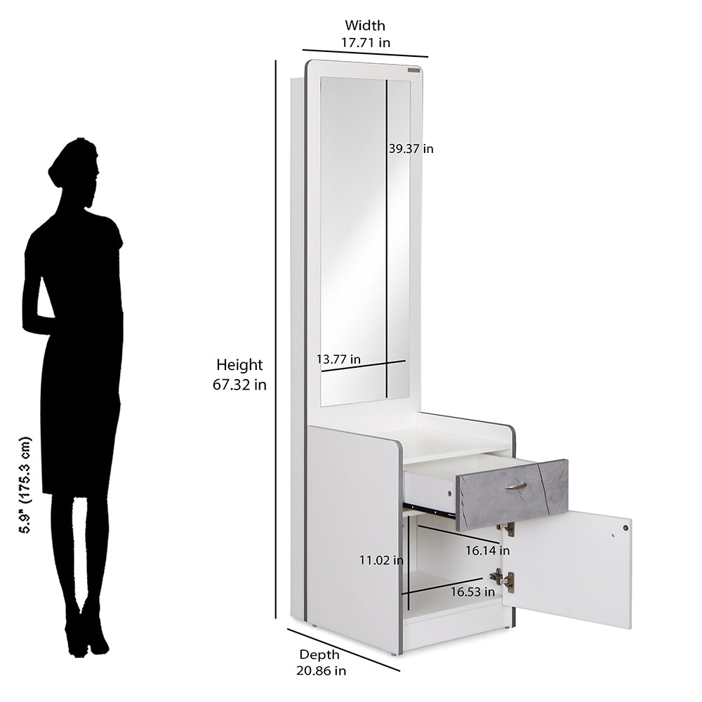 Nilkamal Marbito Dresser With Mirror (White)