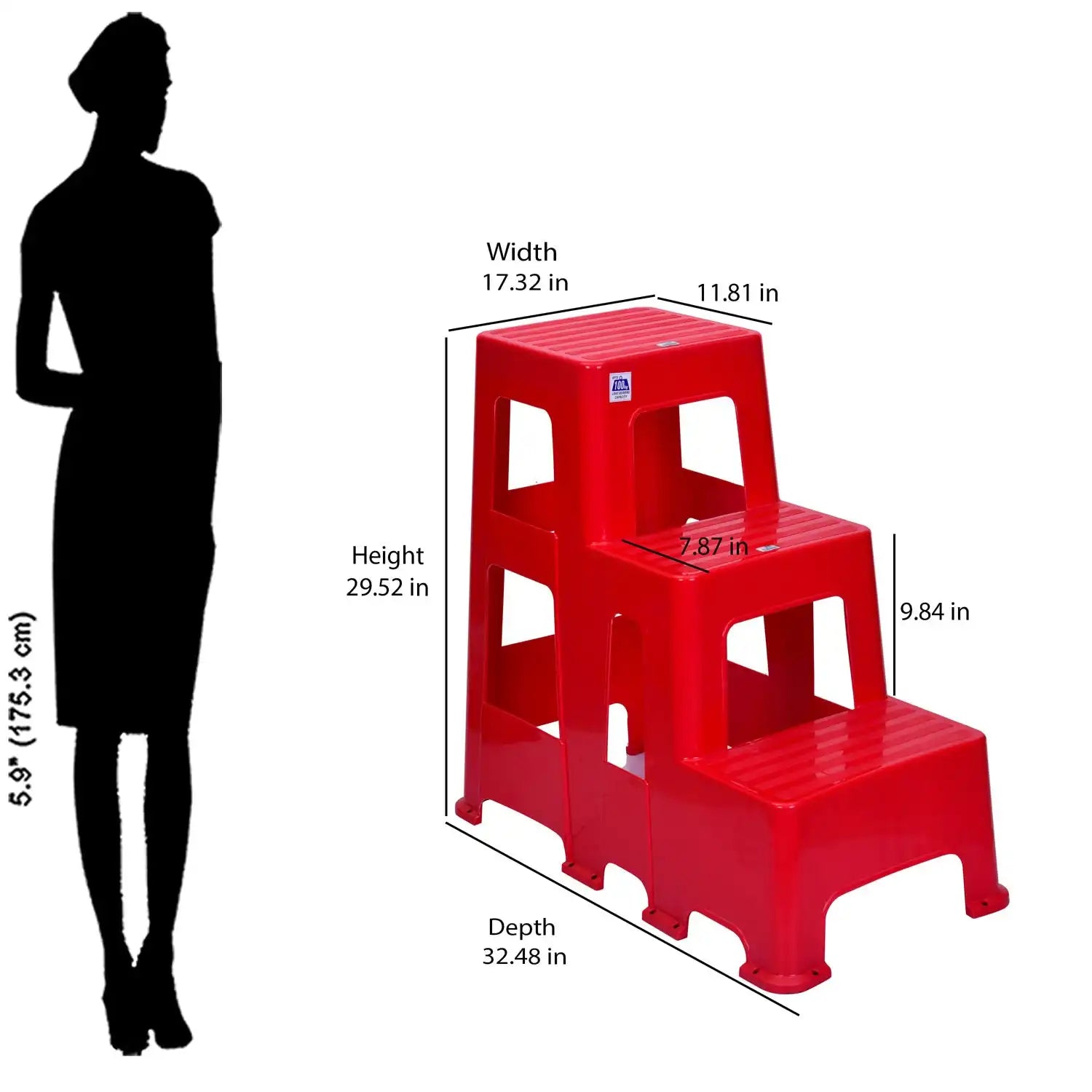 Nilkamal Kick Plastic Step Stool Red - Size in Inch