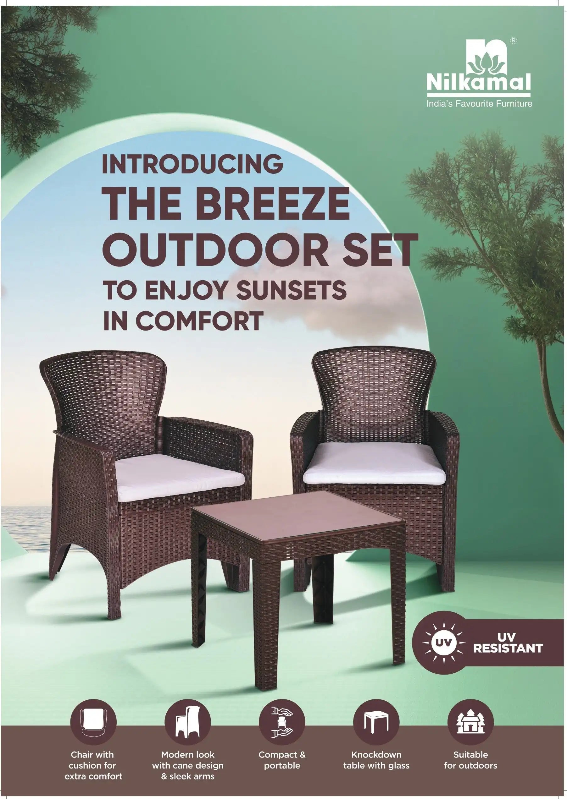 Nilkamal Breeze 2 Seater Balcony Sofa set with Round Center Table with Glass - Outdoor Details