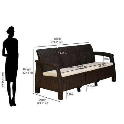 Nilkamal Goa Sofa Set with Cushion (3 Seater) - Size In Centimeter & Inches