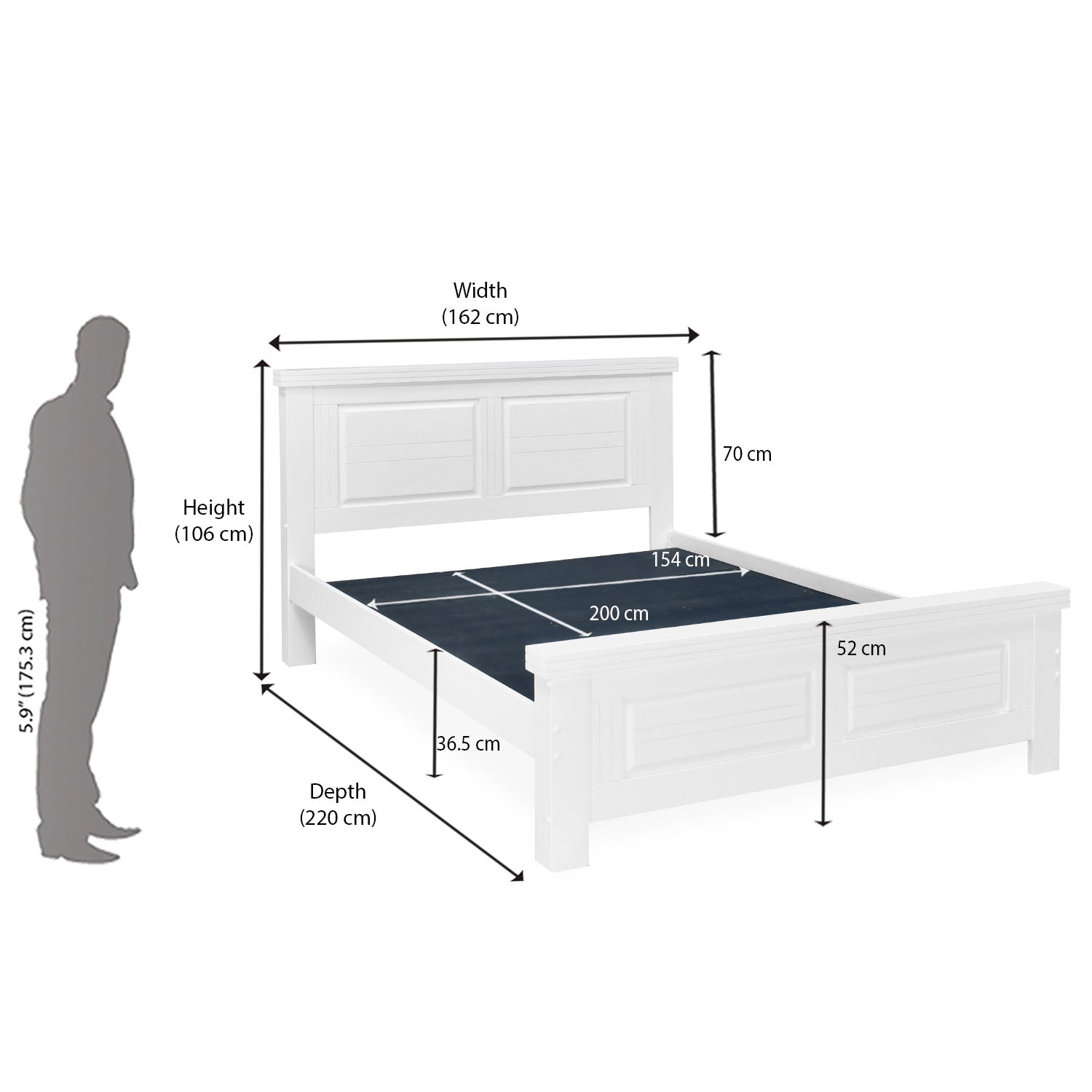 Nilkamal Anderson Solid Wood Queen Bed without Storage (White)