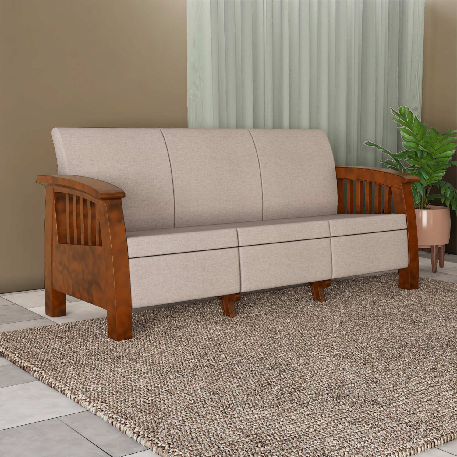 Nilkamal Aspire Seater Plastic Sofa (Walnut) - Main Image