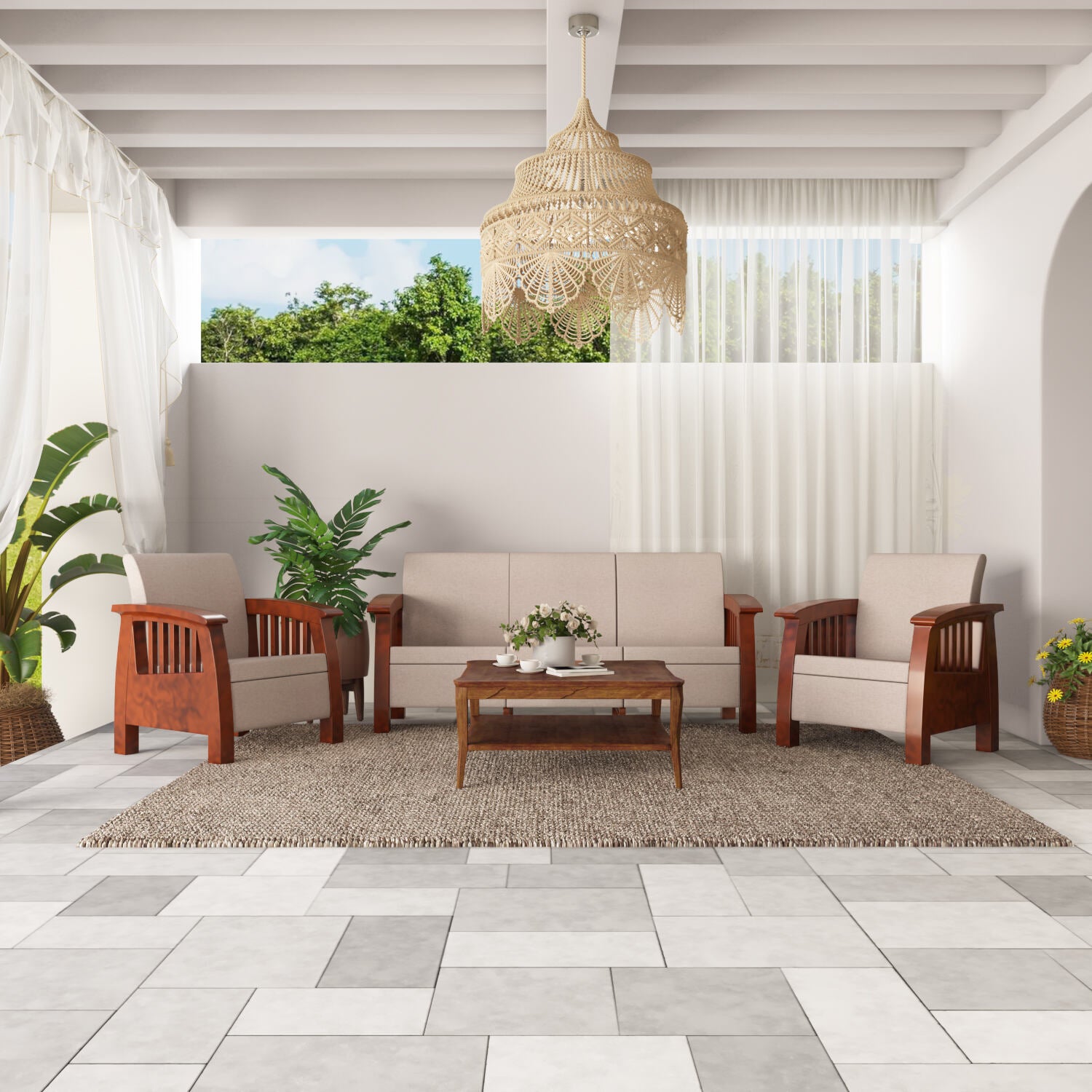 Nilkamal Aspire 3+1+1 Seater Plastic Sofa Set (Walnut)