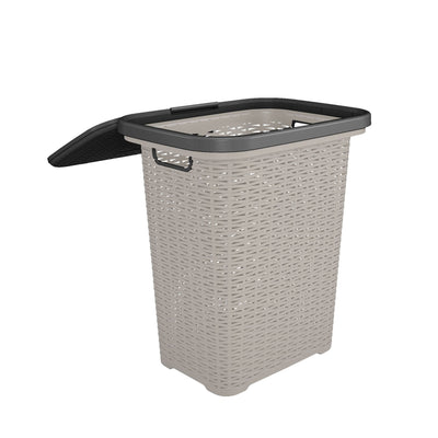 Nilkamal Elegance Laundry Basket 50 Litre with Lid  (Silky Grey & Charcoal Grey)