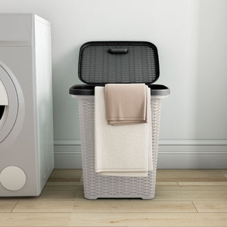 Nilkamal Elegance Laundry Basket 50 Litre with Lid  (Silky Grey & Charcoal Grey)