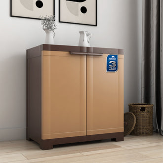 Nilkamal Freedom Mini Small (FMS) Compact Plastic Kids Storage Cabinet/Bookshelf (Sandy & Dark Brown)