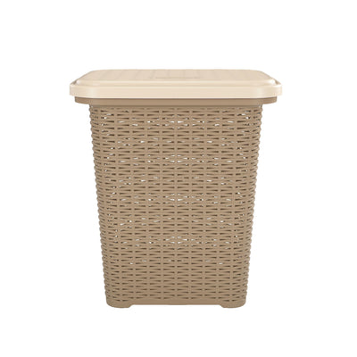 Nilkamal Elegance Laundry Basket 50 Litre with Lid (Sandy Brown & Marble Cream)