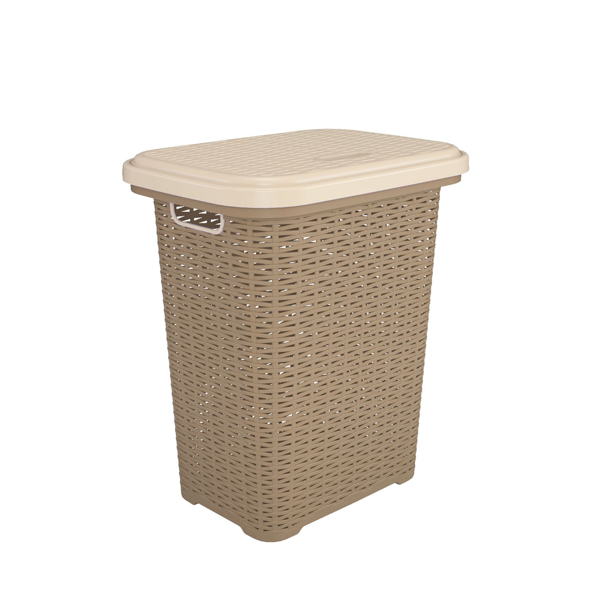 Nilkamal Elegance Laundry Basket 50 Litre with Lid (Sandy Brown & Marble Cream)