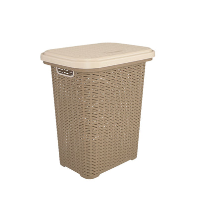 Nilkamal Elegance Laundry Basket 50 Litre with Lid (Sandy Brown & Marble Cream)