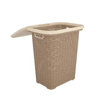 Nilkamal Elegance Laundry Basket 50 Litre with Lid (Sandy Brown & Marble Cream)