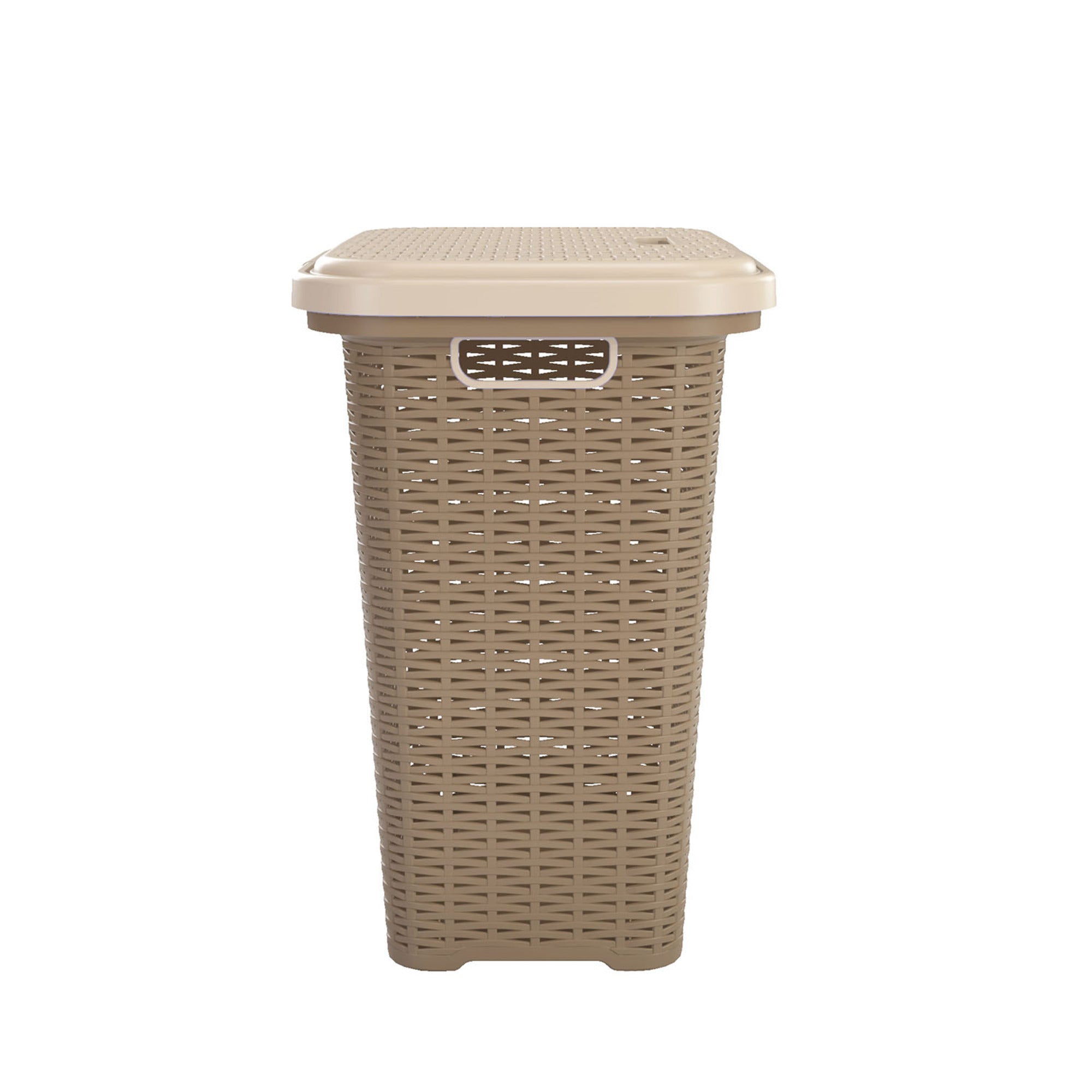 Nilkamal Elegance Laundry Basket 50 Litre with Lid (Sandy Brown & Marble Cream)