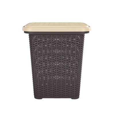 Nilkamal Elegance Laundry Basket 50 Litre with Lid (Season Rust Brown & Marble Beige)