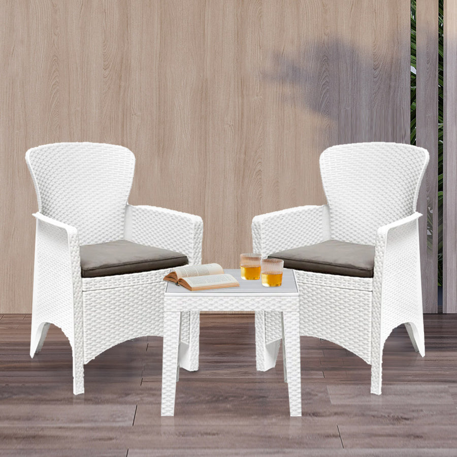 Nilkamal Breeze Outdoor Set of 1 Center Table with Glass and 2 Chairs with Cushion (Milky White & Grey)