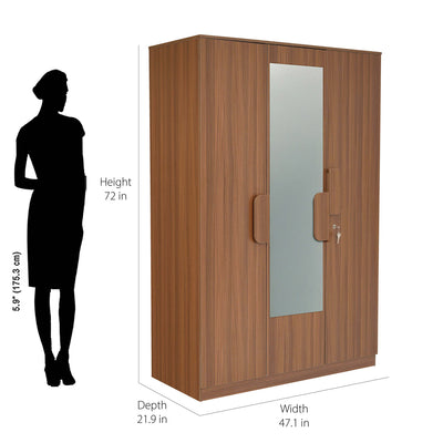 Nilkamal Calipso 3 Door Wardrobe With Mirror (Classic Plank Walnut)