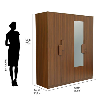 Nilkamal Calipso 4 Door Wardrobe With Mirror (Classic Plank Walnut)