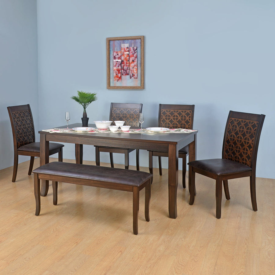 Nilkamal Camilla 1+4+Bench Dining Set (Dark Walnut)